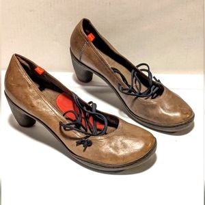 Camper pue nara heels dark stone comfort Mary Jane's Sz 4 10.5 leather